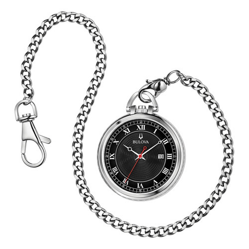 Reloj Clasico De Bolsillo Bulova 96b308 Con Cadena Color de la correa Plateado Color del bisel Plateado Color del fondo Negro