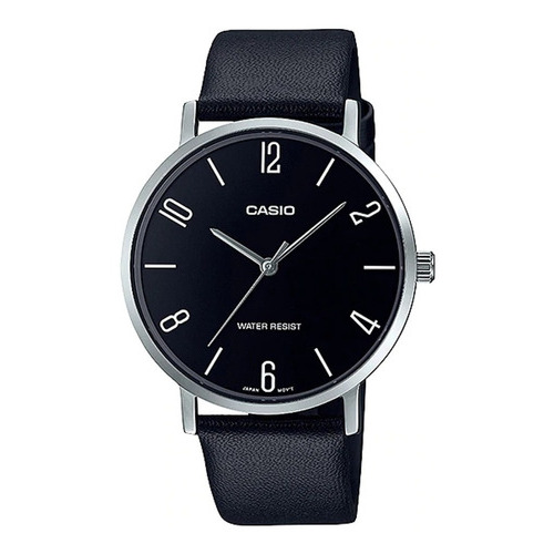 Reloj Casio Mtp-vt01l-1b2, Semiplano, Correa De Cuero Negro Color del bisel Plateado