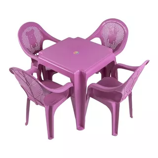 Mesa Infantil Ursinho Com 04 Cadeiras Plásticas Várias Core Cor Rosa