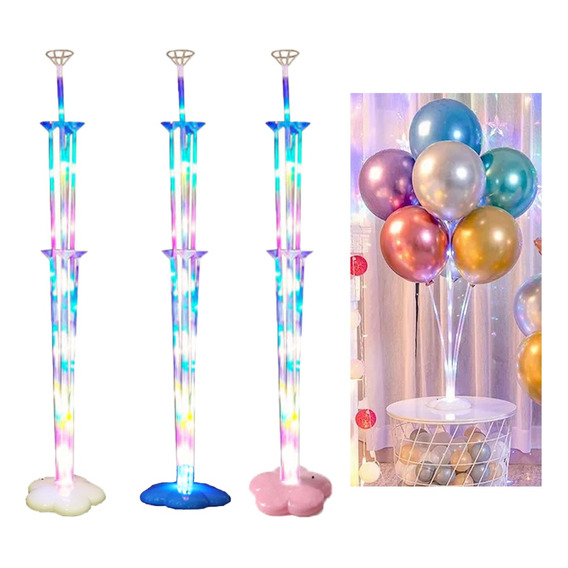 Soporte Base Porta Globo Con Luz Led Para 7 Globos 3pcs