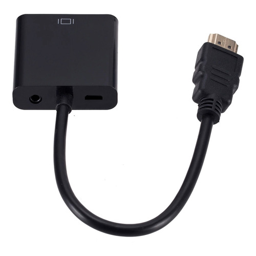 Adaptador Conversor Convertidor Hdmi A Vga Audio Aux 1080p Color Negro