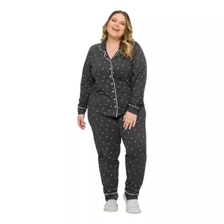 Pijama Longo Fem Plus Size Aberto Botões Evanilda 0024 G1 G3