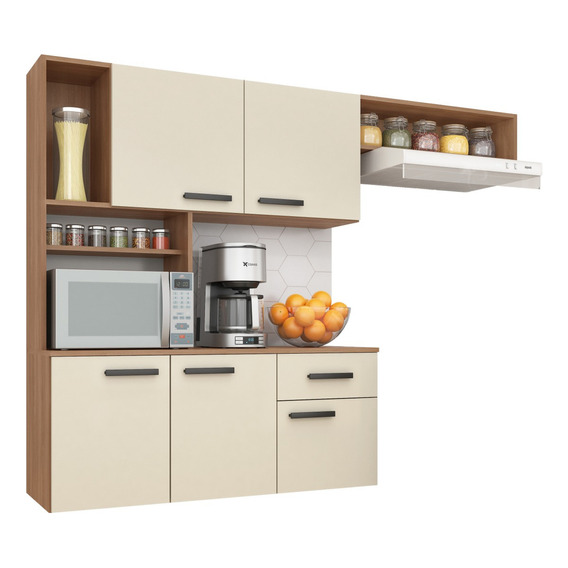 Cocina Alacena Elevada 5 Puertas 1 Cajón 180 X 136 X 35 Cm Color Manchester Champagne