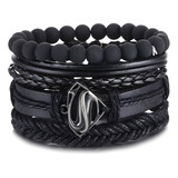 Pulseras De Moda Para Hombre De Cuero Genuino Pack 4 