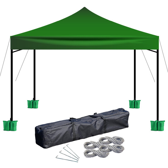 Gazebo Para Playa 3x3 Autoarmable Plegable Reforzado Verde