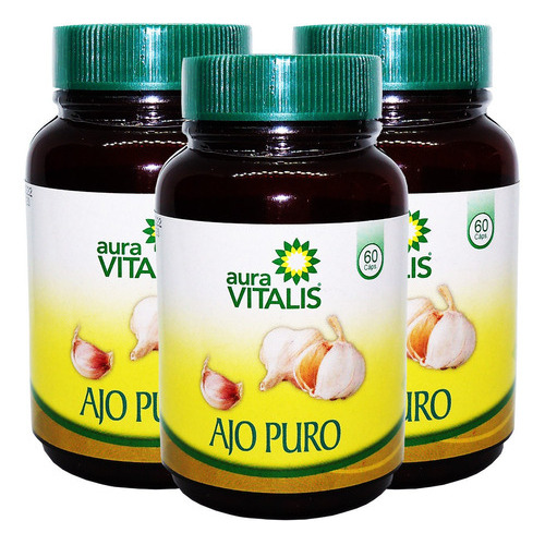 3 Ajo En Polvo Puro 60 Cap 267 Mg Aura Vitalis Presion Arter Sabor Neutro