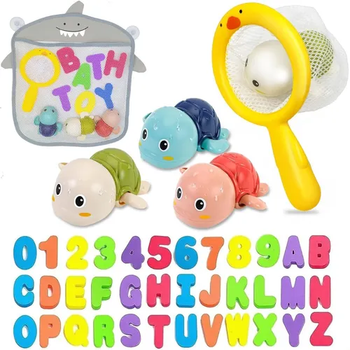 Juguetes De Baño Bebé 10 Piezas Sin BPA – Set Anti-Moho Con Regadera, Tortuga Giratoria, Animales Apilables Y Barcos Tiburón, Para Niños De 1 A 4 Años