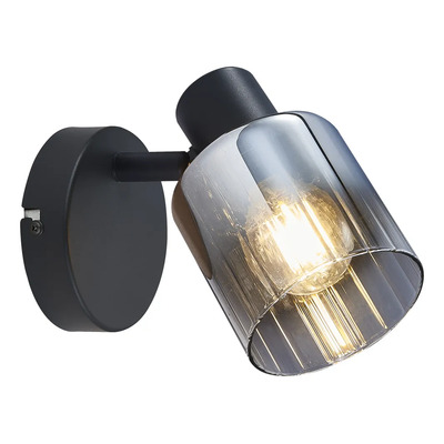 Aplique 1 Luz Negro Vidrio Fume Apto Led E27 Mks Negro/vidrio Fume