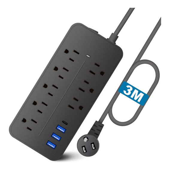 3m Regleta Multicontacto Usb Con 8 Salidas 3 Usb 1 Tipo C