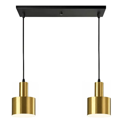  Colgante 2 Luces Nero Dorado Apto Led E27 Deco Luz Desing Dorado