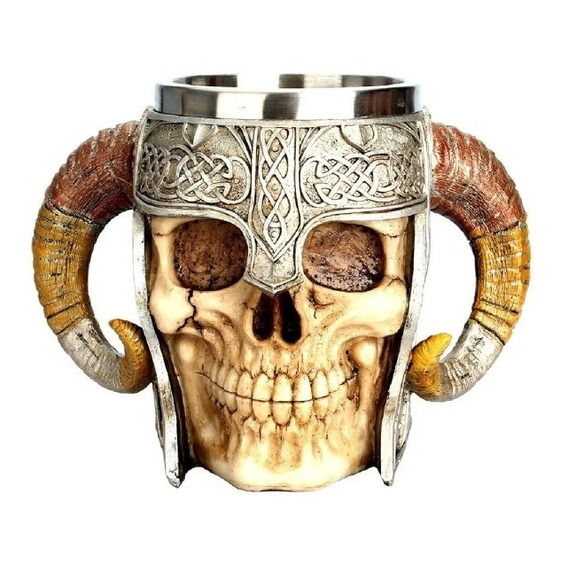 Tazon Taza Mugs Vikingo Craneo Con Casco Cuernos Medieval