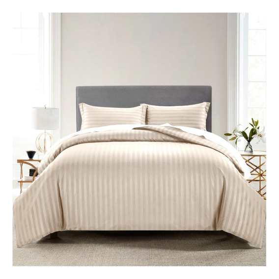 Duvet Cover Microfibra King Beige Líneas