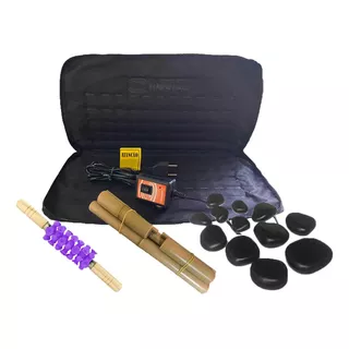 Kit Massagem Pedras Quentes Vulcânicas 110v + Bambus + Rolo