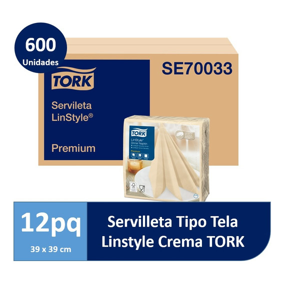 Tork Linstyle servilleta tipo tela crema 12 paquetes 50 unidades