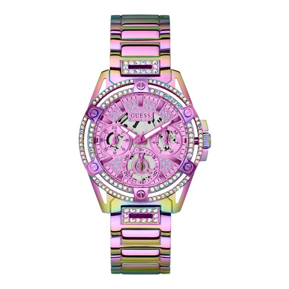 Reloj De Pulsera Mujer Guess Original Regalo Dama Accesorio Color De La Correa Purpura/multicolor