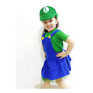Disfraz Niña Vestido Luigi Mario Bros Falda Lindos Disfraces