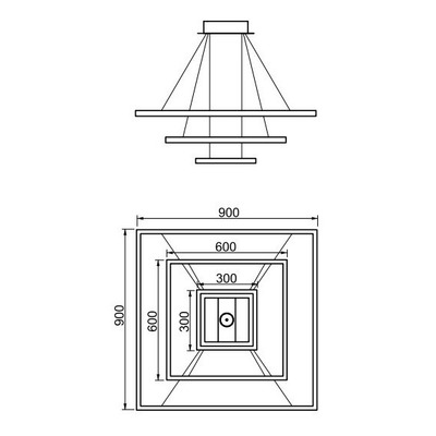 Lampara Colgante Quadra Triple Led 90+60+30 Cm  Luz Desing