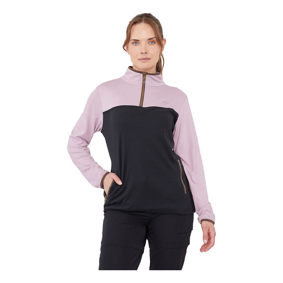 Polerón Outdoor Mujer Half Zipper Detalles Pu Rosado Corona