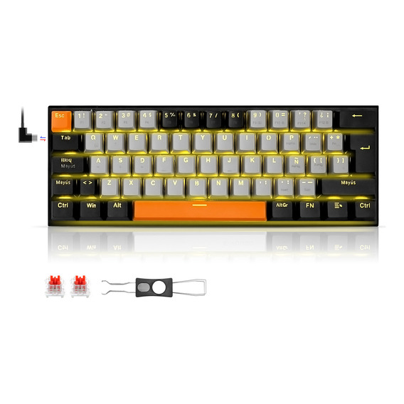 Terport Teclado Gamer 60% E-yooso Z11 Español Latino Luz Amarilla Con Switch Outemu Red Hotswap Color Gris/negro