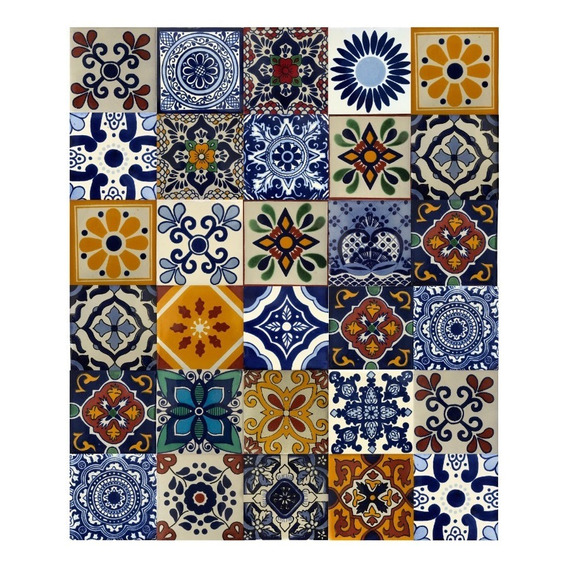 Azulejo 10.5cm Artesanal Tipo Talavera Liso 90pz Surtido N17