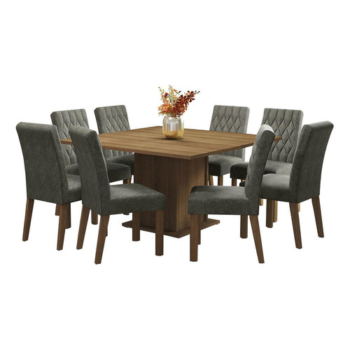 Mesa de comedor con tapa de madera 8 sillas Leila Madesa color Rs rústico plateado diseño de tela lisa