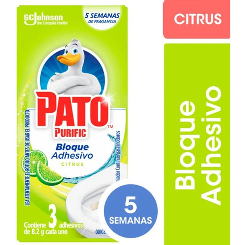 Bloque adhesivo para inodoro Sc Johnson Pato Purific citrus 3 unidades dura 5 semanas