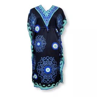 Vestido Longo Kaftan Indiana Plus Size Estampada Olho Grego