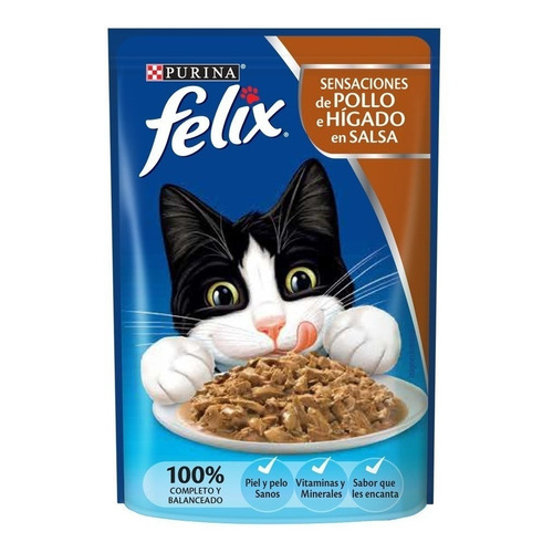 Alimento Felix Sensaciones para gato adulto sabor pollo y hígado en sobre de 85g