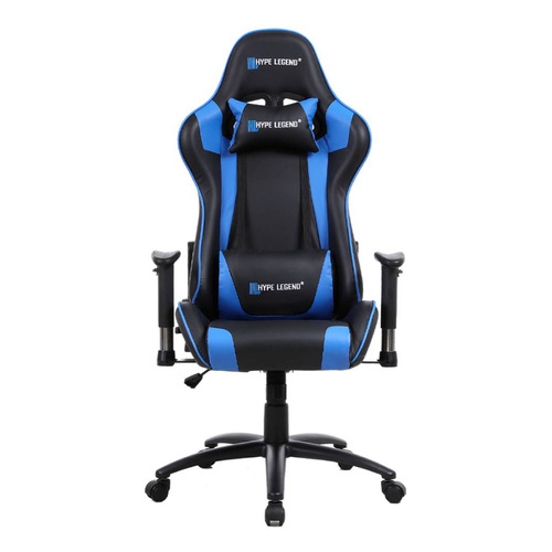 Silla de escritorio Hype Legend Hero gamer ergonómica  negra y azul con tapizado de cuero sintético