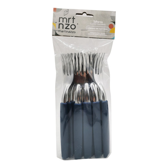 Cubiertos Tenedores De Mesa X12 En Bolsa Acero Inox Azul