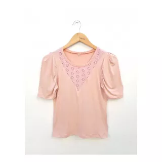 Remera Con Broderie Manga Princesa Modal Viscosa Blusa 