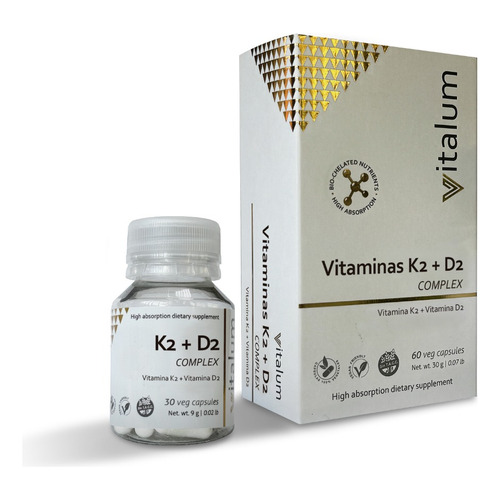 Vitaminas K2 + D2 Complex Vitalum X30 Caps Vegano Sabor Sin Sabor