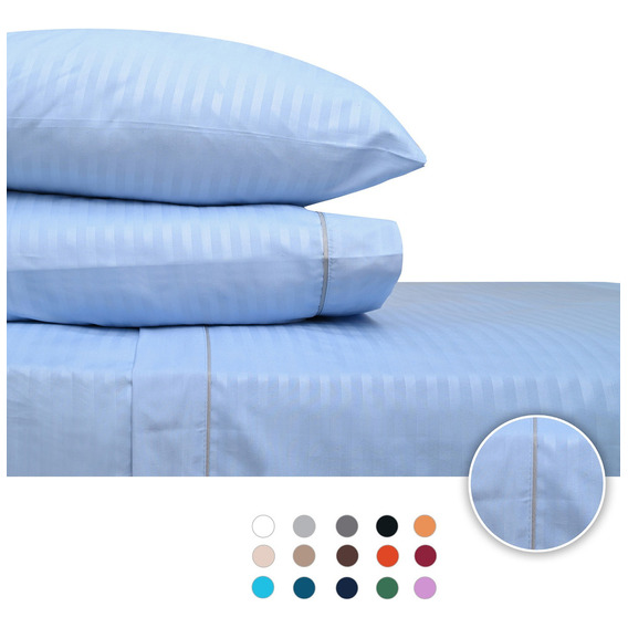 SOFT NATURE Premium Rayadas Juego de sábanas - Pack - 4 - 4 - Matrimonial - Tranquil Blue - Rayado - 186 cm - 140 cm - 230 cm - 206 cm - 74 cm - 54 cm - 190 cm - 136 cm - 35 cm