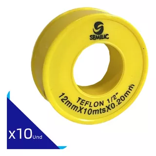 Teflon 1/2 12mm X 10 Mts X 0,20mm Semilic 10 Pack