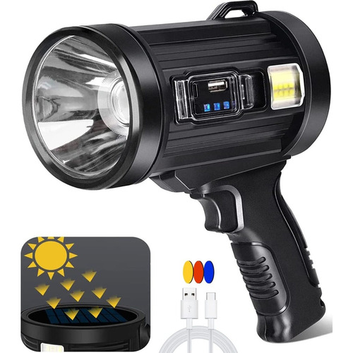 Linterna Pistola Recargable Usb Solar Colores Linterna Negro Luz Blanco