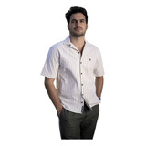 Camisa Fortrop Manga Corta Rayas Beige Y Cafes