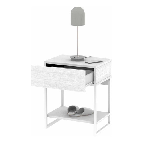 Mesa De Luz Minimalista Moderna 1 Cajon Y 1 Estante Para Cuarto Dormitorio Dielfe Color Blanco