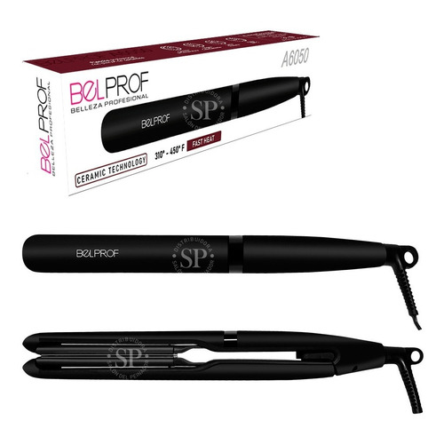 Plancha Profesional Para Pelo Cabello Cerámica Belprof A6050 Color Negro