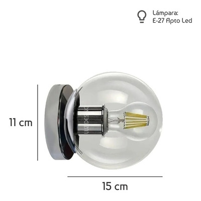 Aplique Globo Transparente 15cm Cromo Apto Led E-27 Deco 