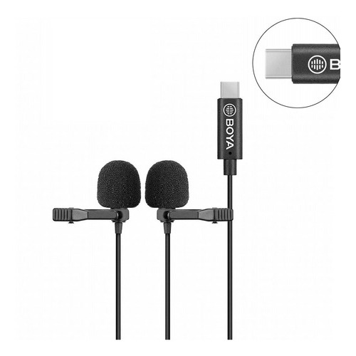 Micrófonos Boya BY-M3D de doble solapa con conector USB-C Android, color negro