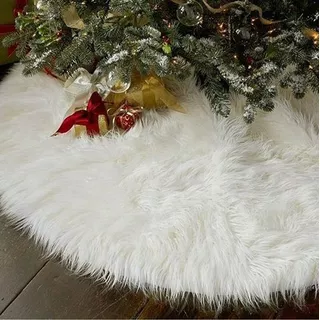 Saia P/ Arvore De Natal Pelúcia Pelo Alto 7cm Branco 90cm