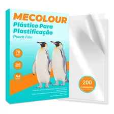 Plástico Plastificação A4 70 Micras Transparente 200 Folhas Mecolour