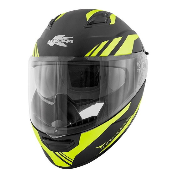 Casco Rebatible Moto Viaje Doble Visor Negro Amarillo Kappa