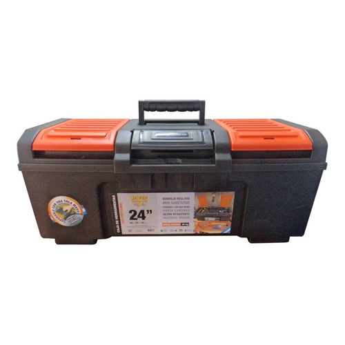Caja de herramientas Silver Shadow 24" de plástico 28cm x 60cm x 26cm negra y naranja