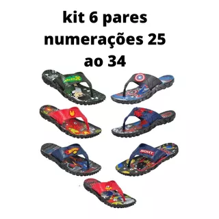 Kit 6 Pares Chinelo Sandalia Infantil Super Heróis  