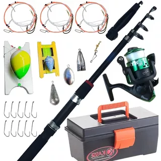 Combo Pesca Completo Caña 210m Reel Caja Pesca Linea Plomada