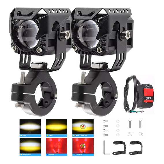 2pzs Faros Auxiliares Led 6 Modos Para Auto Moto Con Estrobo