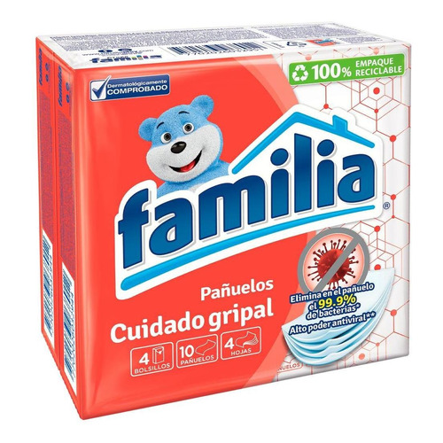 Pañuelos Desechables Familia Cuidado Gripal X 4 Paq De 10 Un