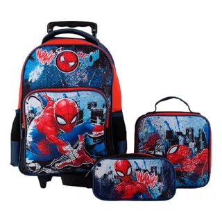 Spiderman Set Mochila - Lonchera - Estuche Sp78280 Color Azul