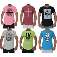 Kit 6 Camiseta Longline Oversized Academia Musculação Skull